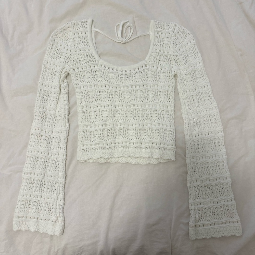 Hollister White Crochet Knit Top
